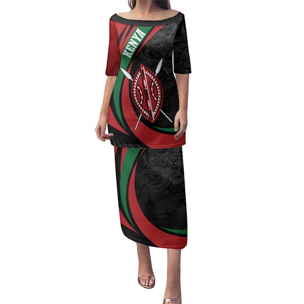 Kenya Mashujaa Day Personalized Family Matching Puletasi and Hawaiian Shirt Lion Warrior with Masai Shield - Wonder Print Shop