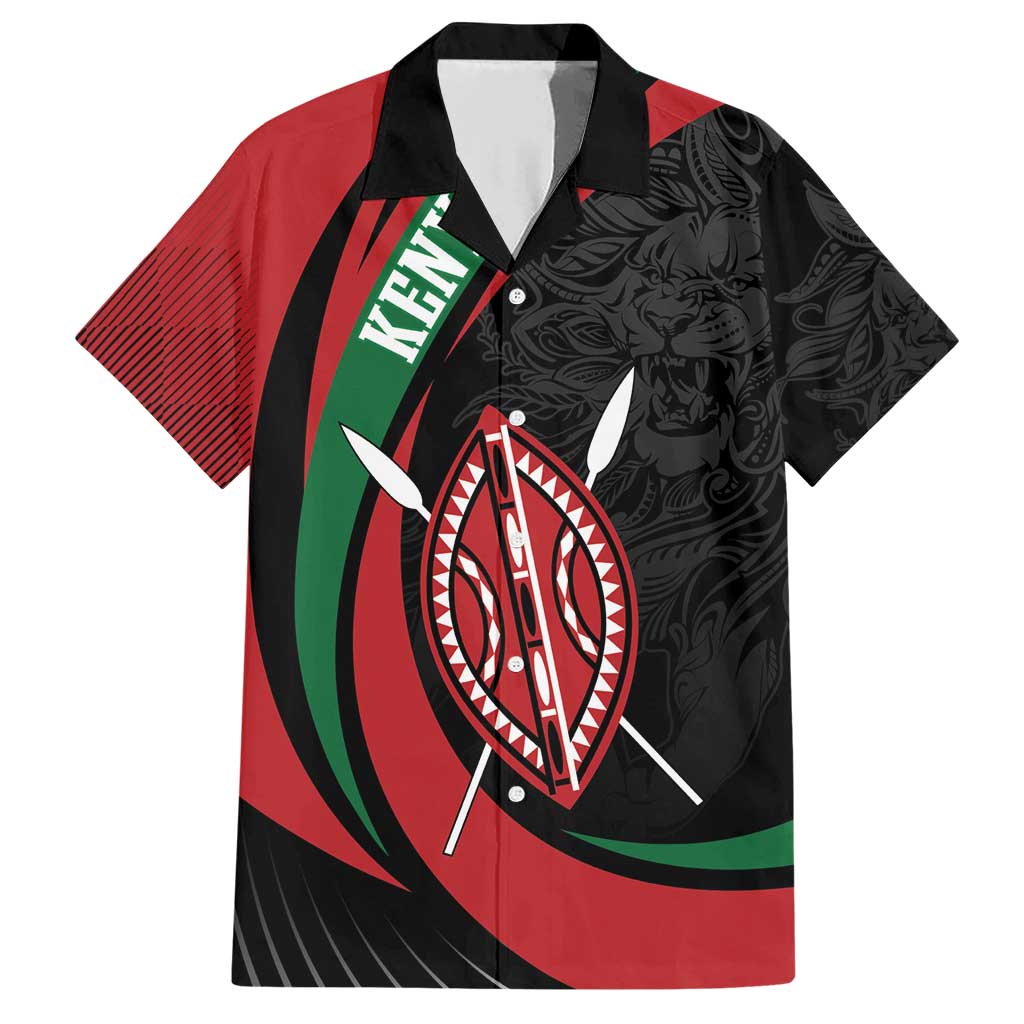 Kenya Mashujaa Day Personalized Family Matching Short Sleeve Bodycon Dress and Hawaiian Shirt Lion Warrior with Masai Shield - Wonder Print Shop