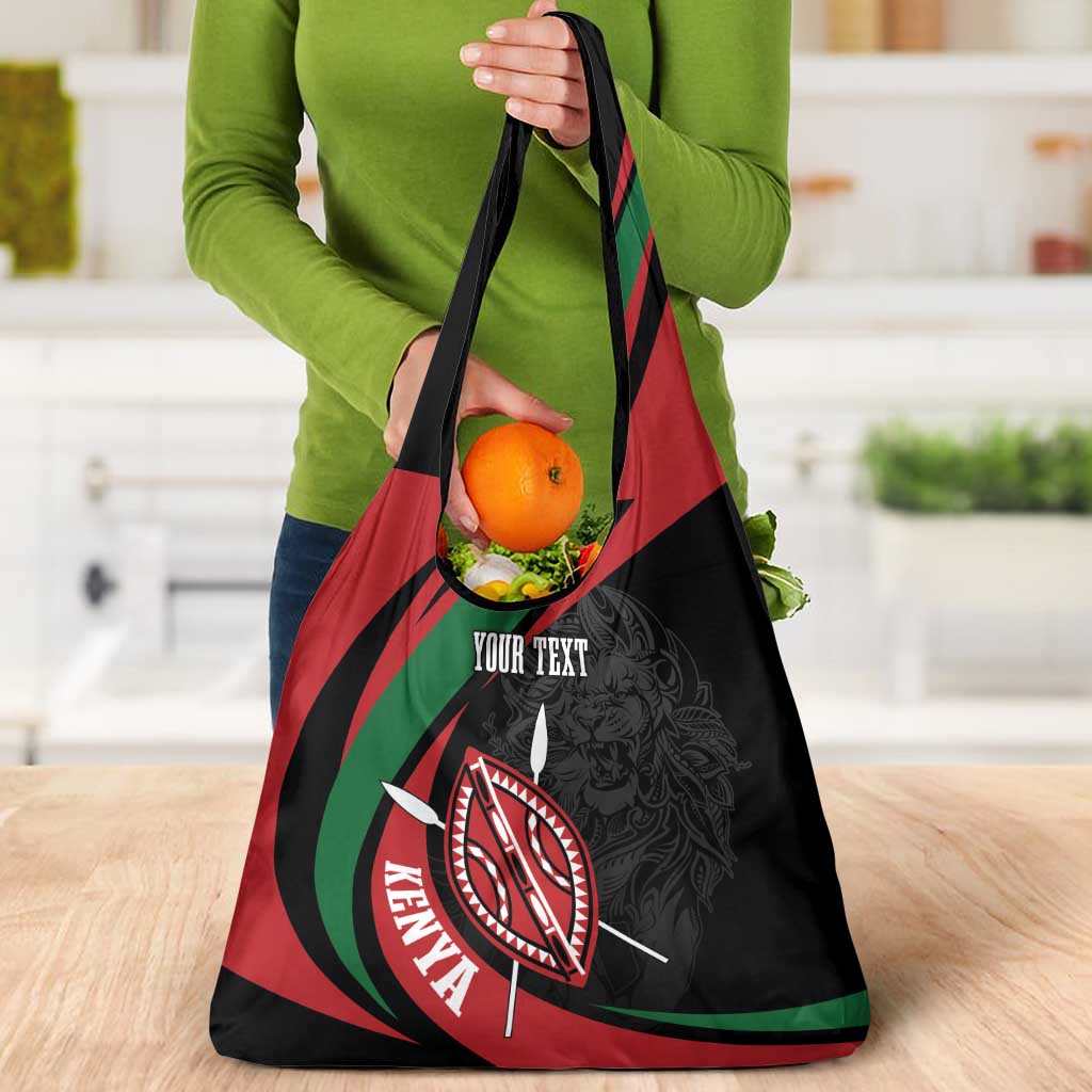 Kenya Mashujaa Day Personalized Grocery Bag Lion Warrior with Masai Shield
