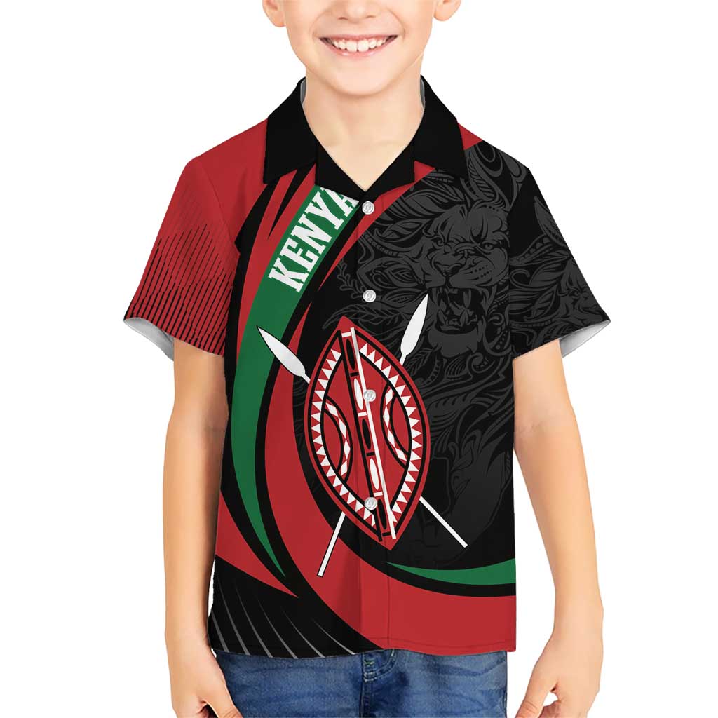 Kenya Mashujaa Day Personalized Kid Hawaiian Shirt Lion Warrior with Masai Shield - Wonder Print Shop