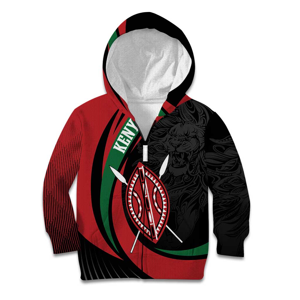 Kenya Mashujaa Day Personalized Kid Hoodie Lion Warrior with Masai Shield - Wonder Print Shop
