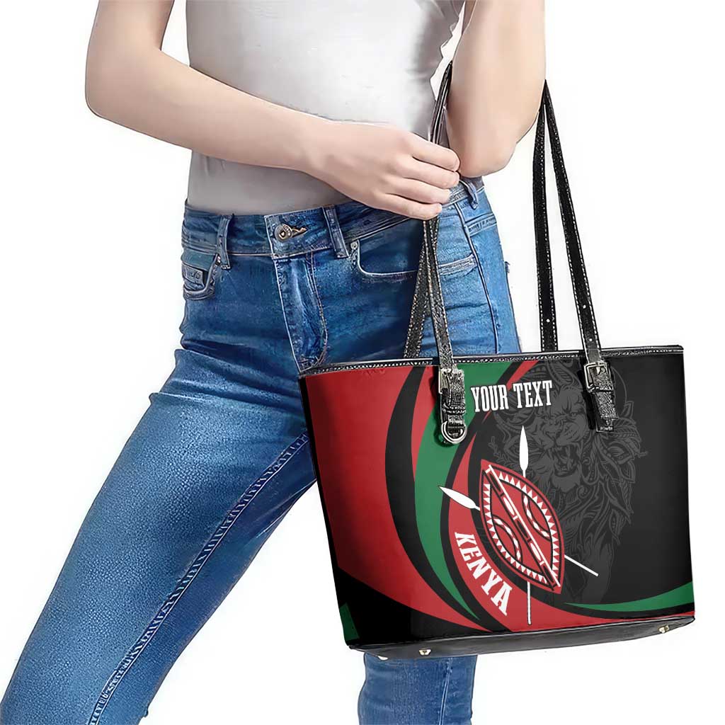 Kenya Mashujaa Day Personalized Leather Tote Bag Lion Warrior with Masai Shield - Wonder Print Shop