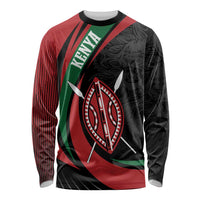 Kenya Mashujaa Day Personalized Long Sleeve Shirt Lion Warrior with Masai Shield - Wonder Print Shop
