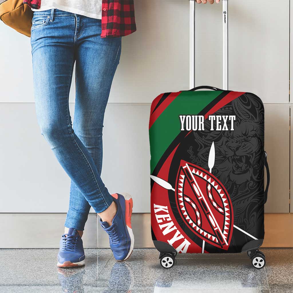Kenya Mashujaa Day Personalized Luggage Cover Lion Warrior with Masai Shield - Wonder Print Shop