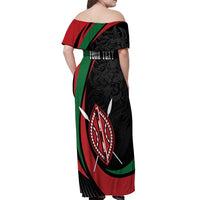 Kenya Mashujaa Day Personalized Off Shoulder Maxi Dress Lion Warrior with Masai Shield - Wonder Print Shop