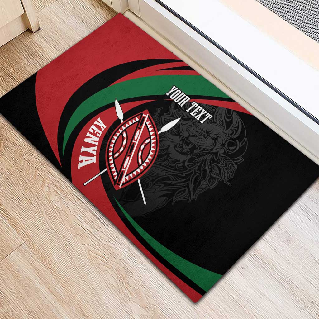 Kenya Mashujaa Day Personalized Rubber Doormat Lion Warrior with Masai Shield - Wonder Print Shop