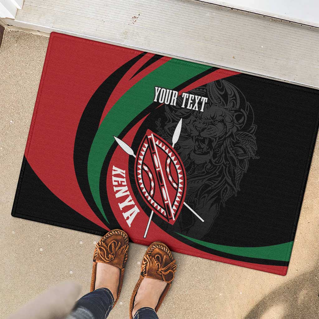 Kenya Mashujaa Day Personalized Rubber Doormat Lion Warrior with Masai Shield - Wonder Print Shop