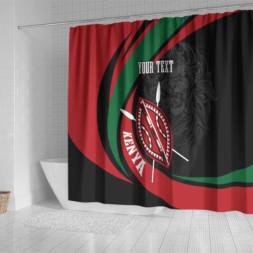 Kenya Mashujaa Day Personalized Shower Curtain Lion Warrior with Masai Shield