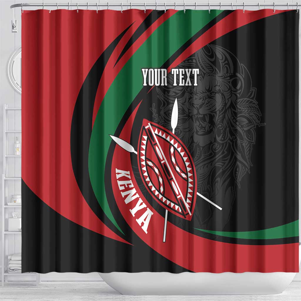 Kenya Mashujaa Day Personalized Shower Curtain Lion Warrior with Masai Shield