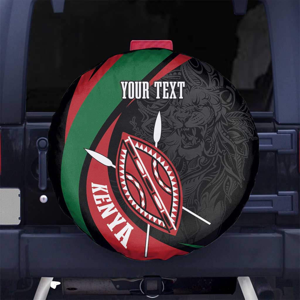 Kenya Mashujaa Day Personalized Spare Tire Cover Lion Warrior with Masai Shield - Wonder Print Shop