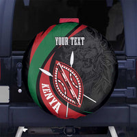 Kenya Mashujaa Day Personalized Spare Tire Cover Lion Warrior with Masai Shield - Wonder Print Shop