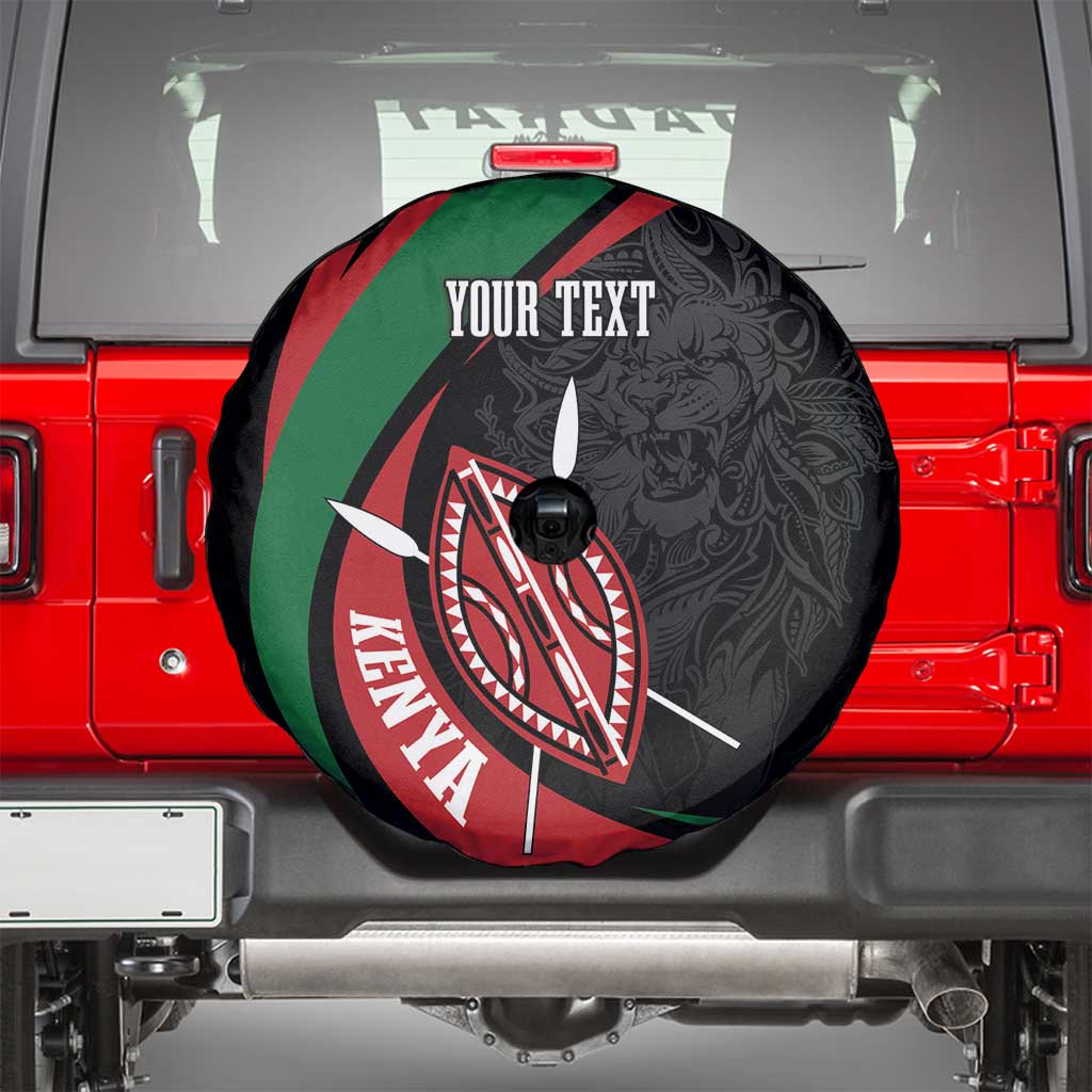 Kenya Mashujaa Day Personalized Spare Tire Cover Lion Warrior with Masai Shield - Wonder Print Shop