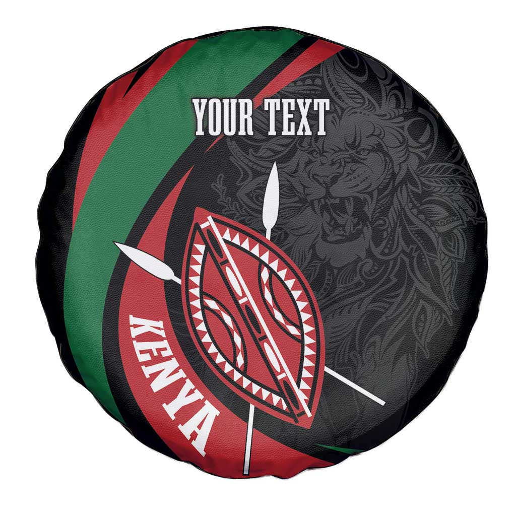 Kenya Mashujaa Day Personalized Spare Tire Cover Lion Warrior with Masai Shield - Wonder Print Shop