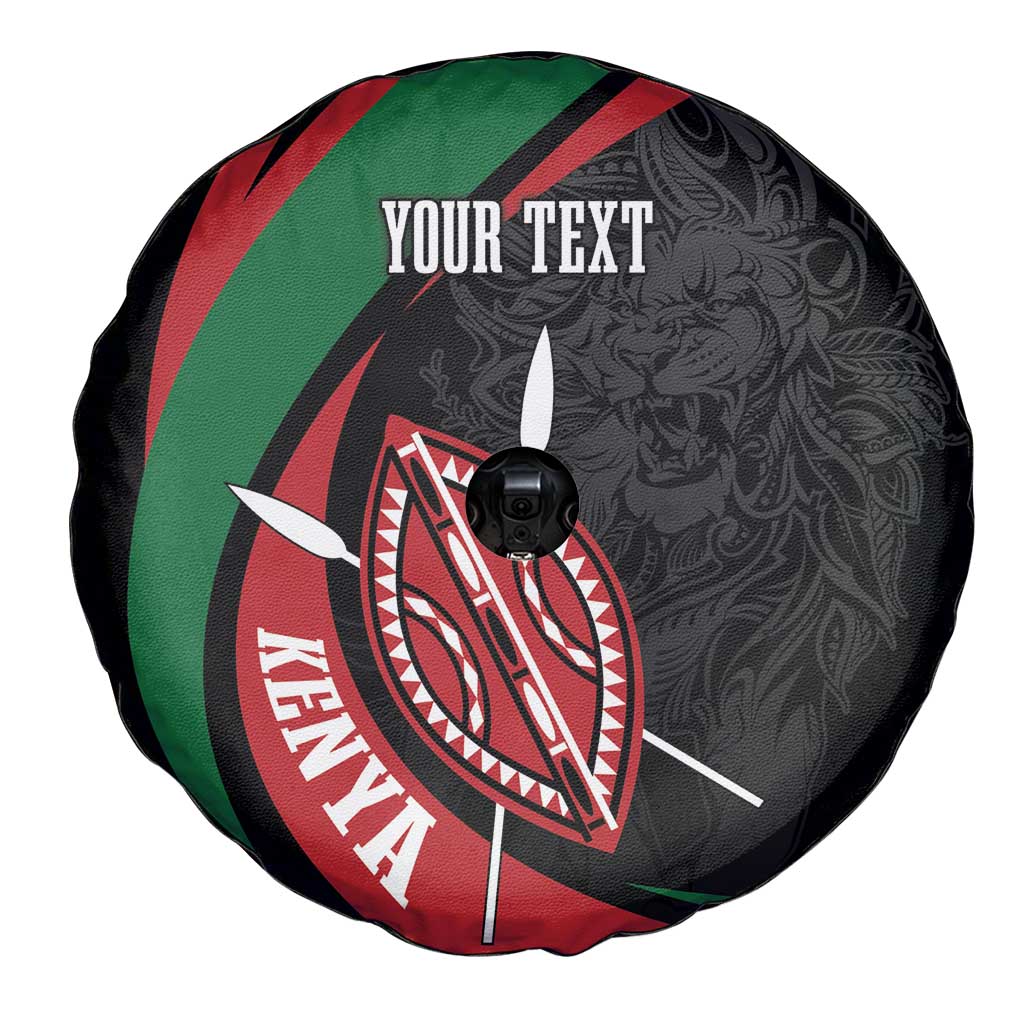 Kenya Mashujaa Day Personalized Spare Tire Cover Lion Warrior with Masai Shield - Wonder Print Shop