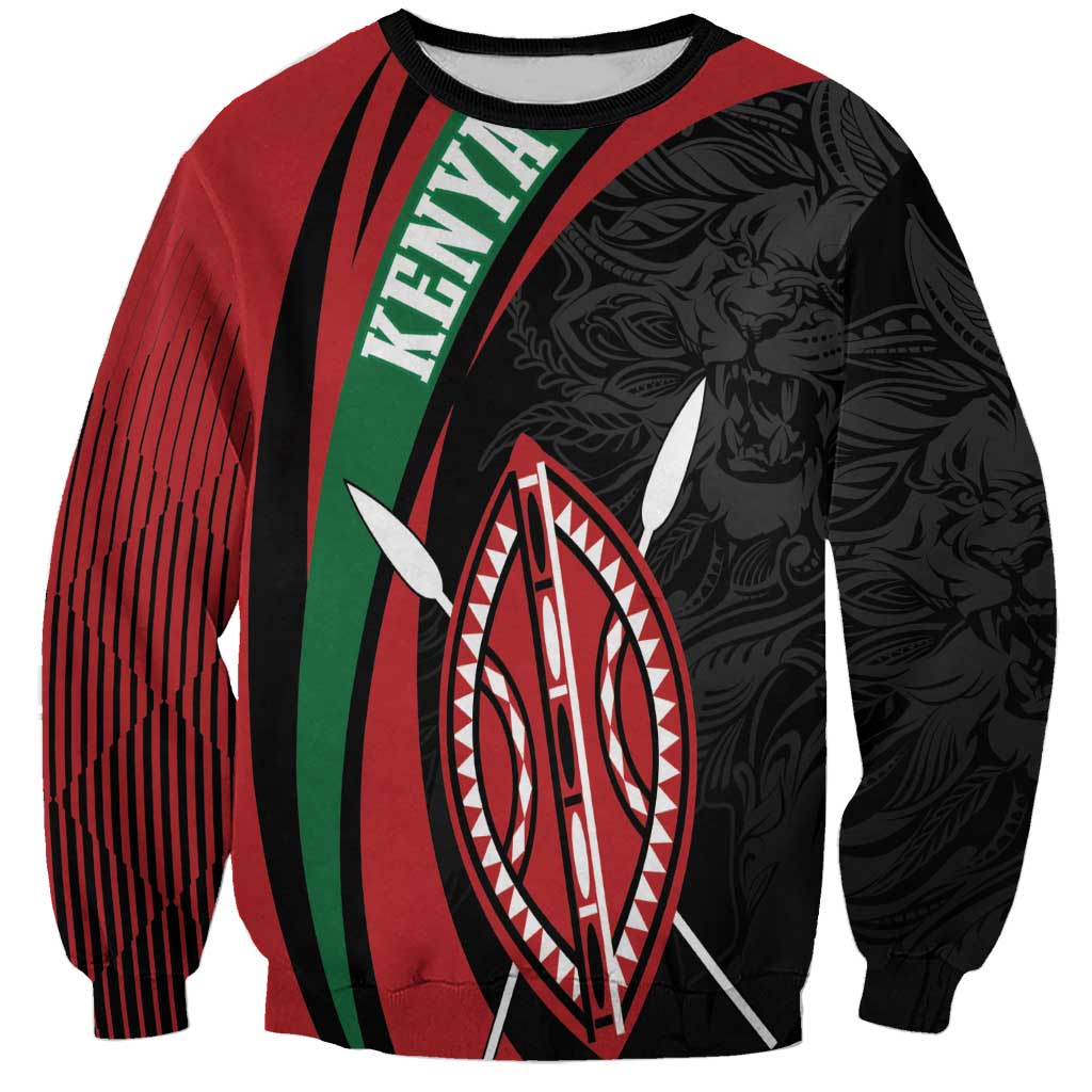 Kenya Mashujaa Day Personalized Sweatshirt Lion Warrior with Masai Shield - Wonder Print Shop