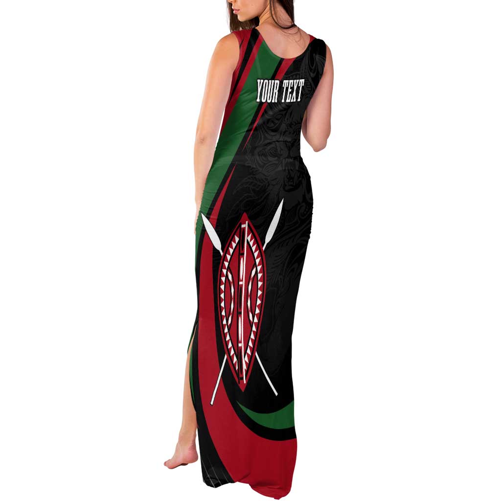 Kenya Mashujaa Day Personalized Tank Maxi Dress Lion Warrior with Masai Shield - Wonder Print Shop