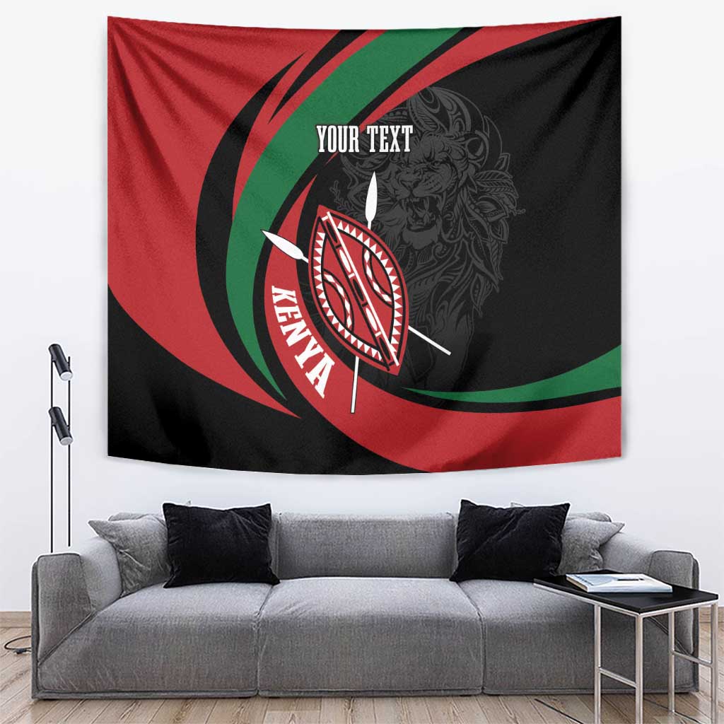 Kenya Mashujaa Day Personalized Tapestry Lion Warrior with Masai Shield - Wonder Print Shop