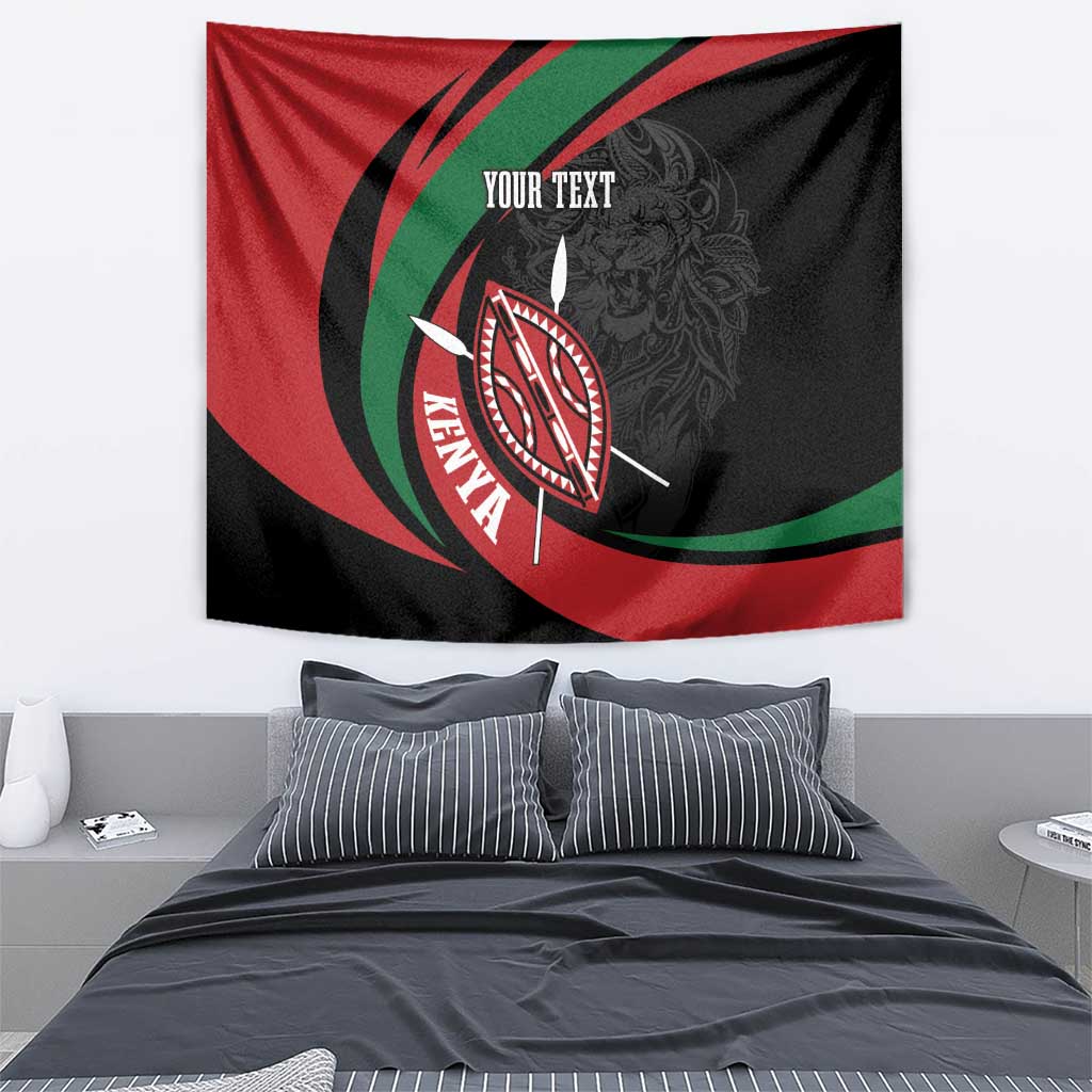 Kenya Mashujaa Day Personalized Tapestry Lion Warrior with Masai Shield - Wonder Print Shop