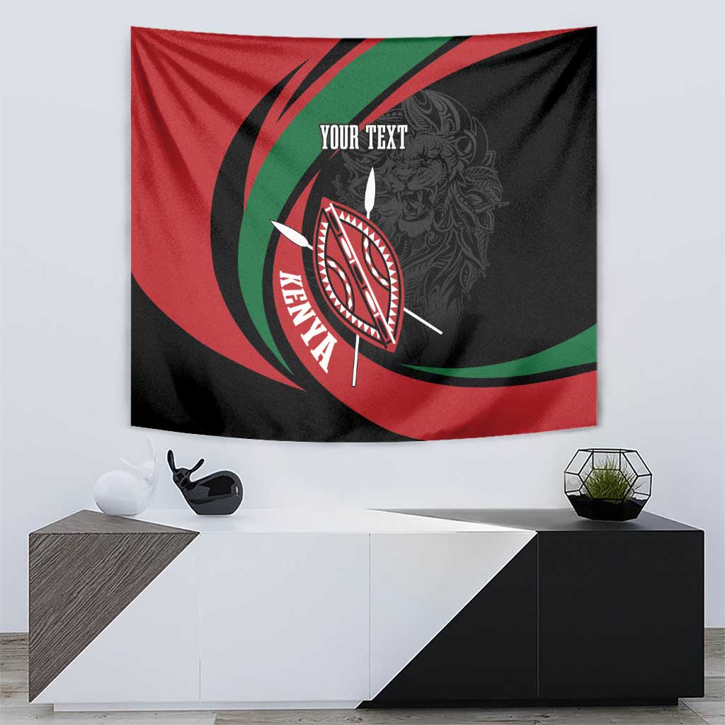 Kenya Mashujaa Day Personalized Tapestry Lion Warrior with Masai Shield - Wonder Print Shop