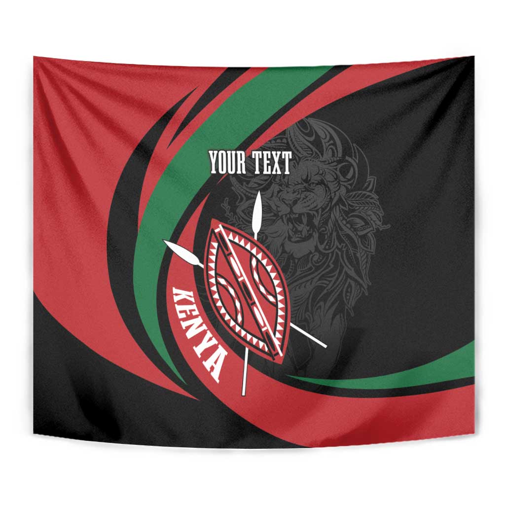 Kenya Mashujaa Day Personalized Tapestry Lion Warrior with Masai Shield - Wonder Print Shop