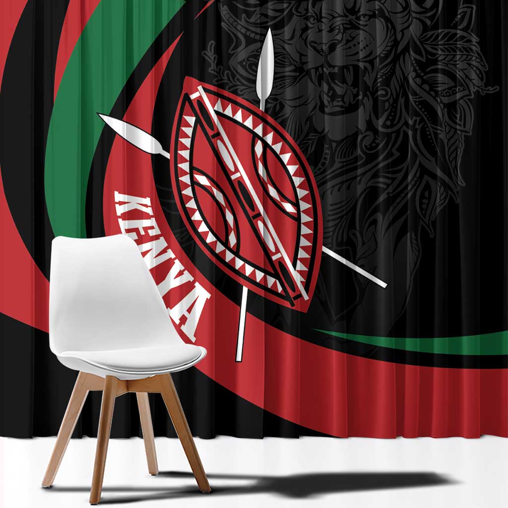 Kenya Mashujaa Day Personalized Window Curtain Lion Warrior with Masai Shield - Wonder Print Shop