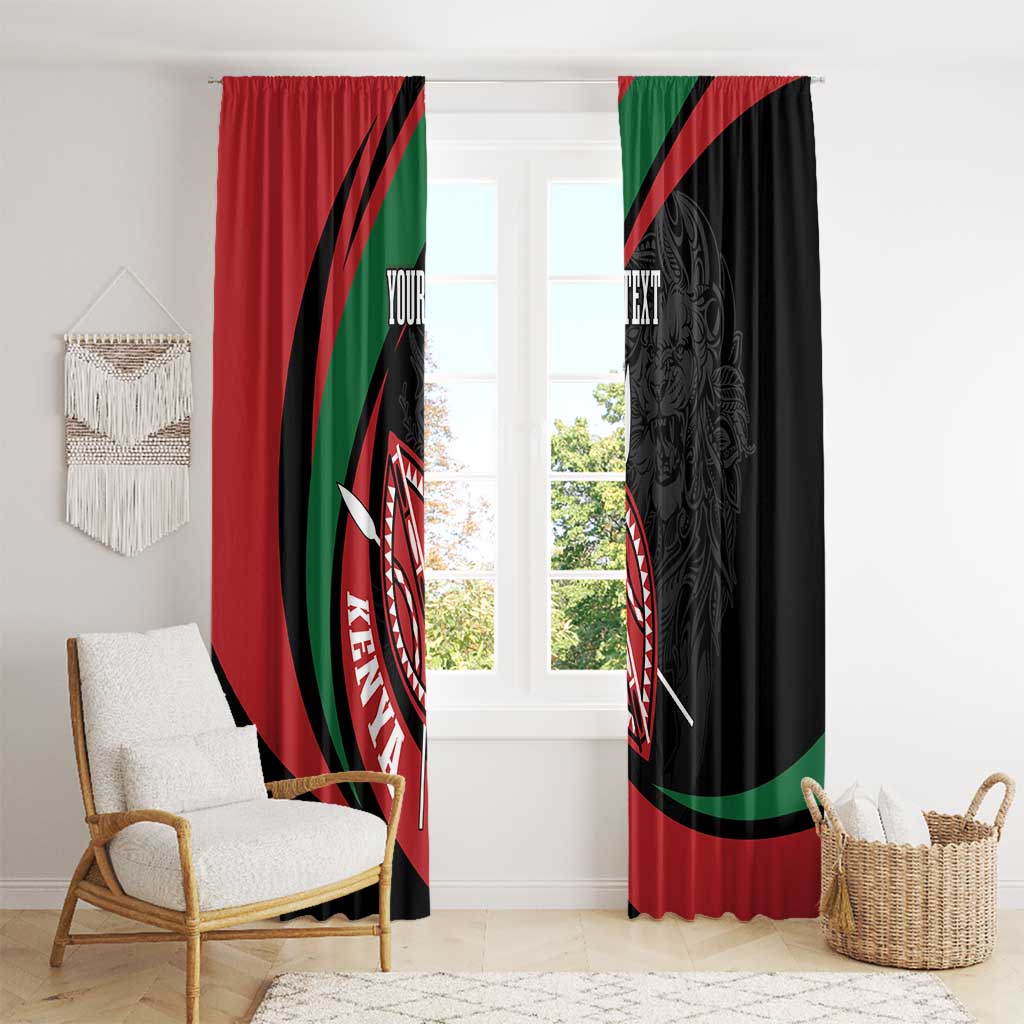 Kenya Mashujaa Day Personalized Window Curtain Lion Warrior with Masai Shield - Wonder Print Shop