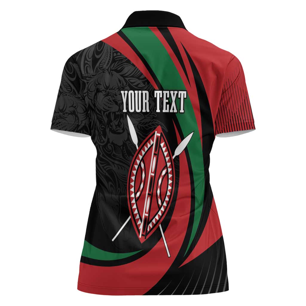 Kenya Mashujaa Day Personalized Women Polo Shirt Lion Warrior with Masai Shield - Wonder Print Shop