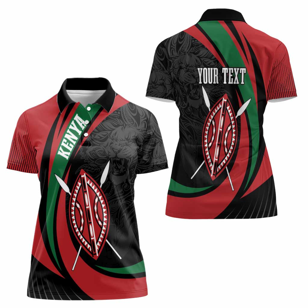 Kenya Mashujaa Day Personalized Women Polo Shirt Lion Warrior with Masai Shield - Wonder Print Shop