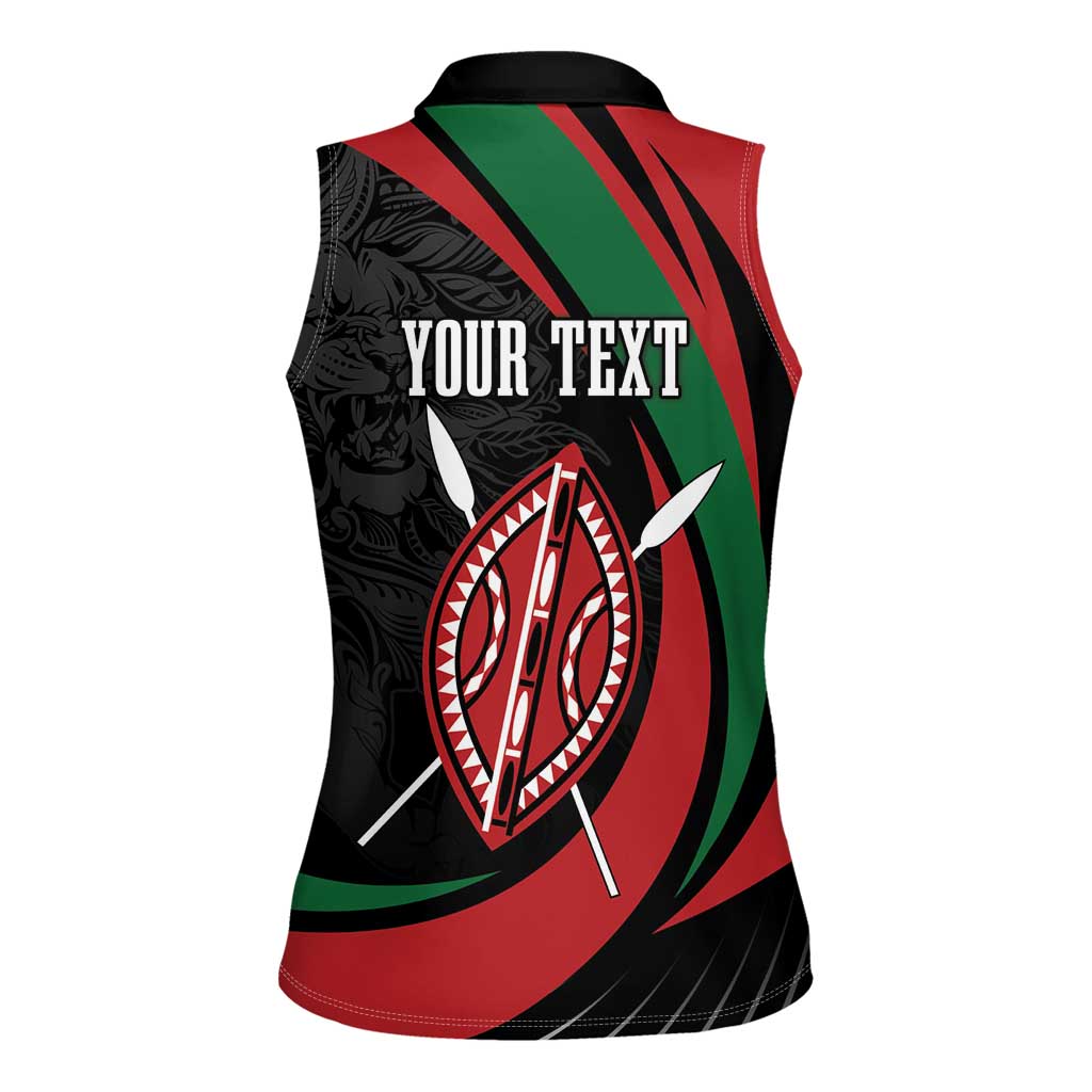 Kenya Mashujaa Day Personalized Women Sleeveless Polo Shirt Lion Warrior with Masai Shield - Wonder Print Shop