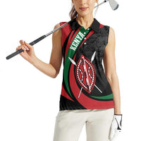 Kenya Mashujaa Day Personalized Women Sleeveless Polo Shirt Lion Warrior with Masai Shield - Wonder Print Shop