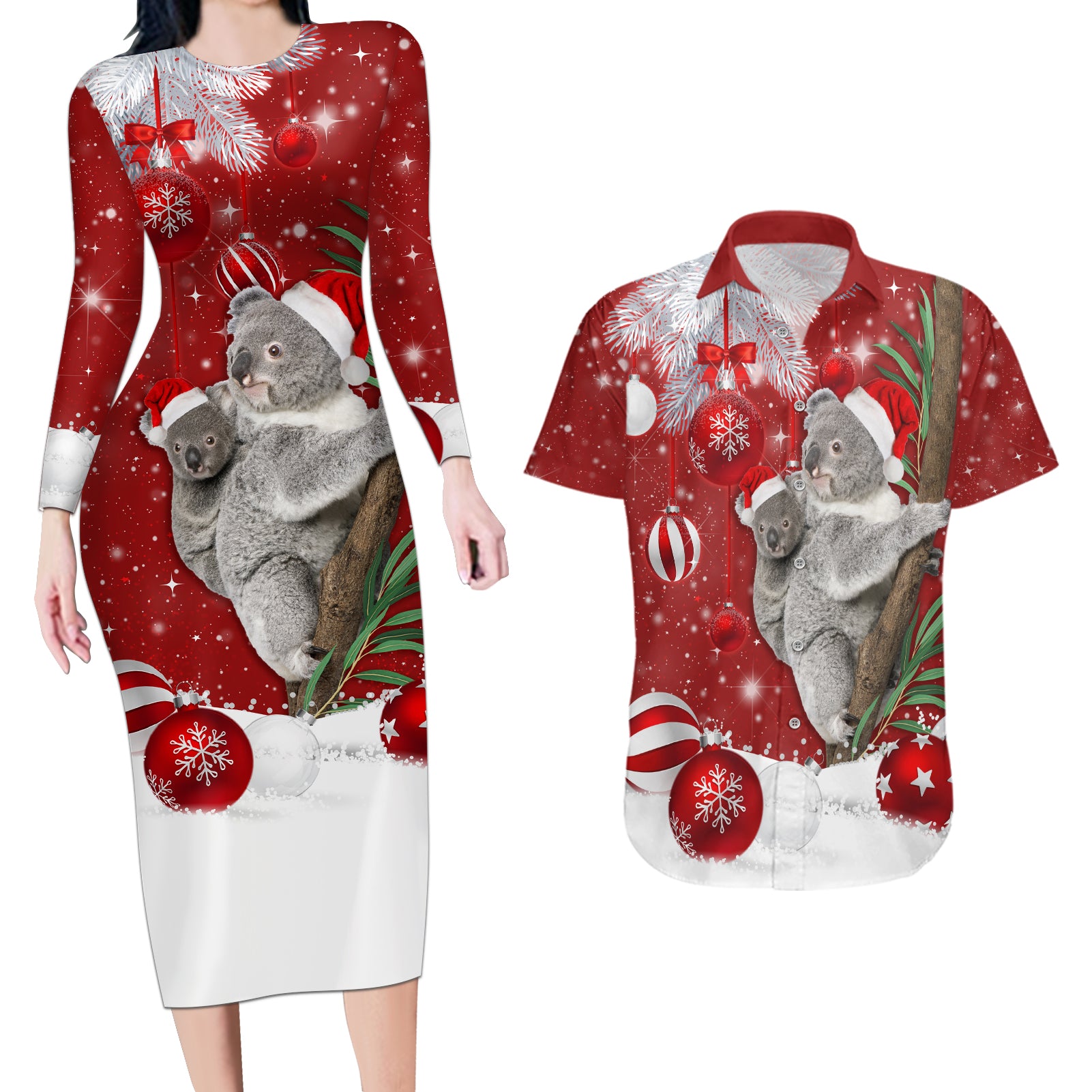 Australia Christmas Couples Matching Long Sleeve Bodycon Dress and Hawaiian Shirt Santa Koala Ver02 LT7 - Wonder Print Shop