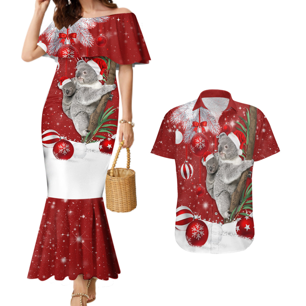 Australia Christmas Couples Matching Mermaid Dress and Hawaiian Shirt Santa Koala Ver02 LT7 - Wonder Print Shop