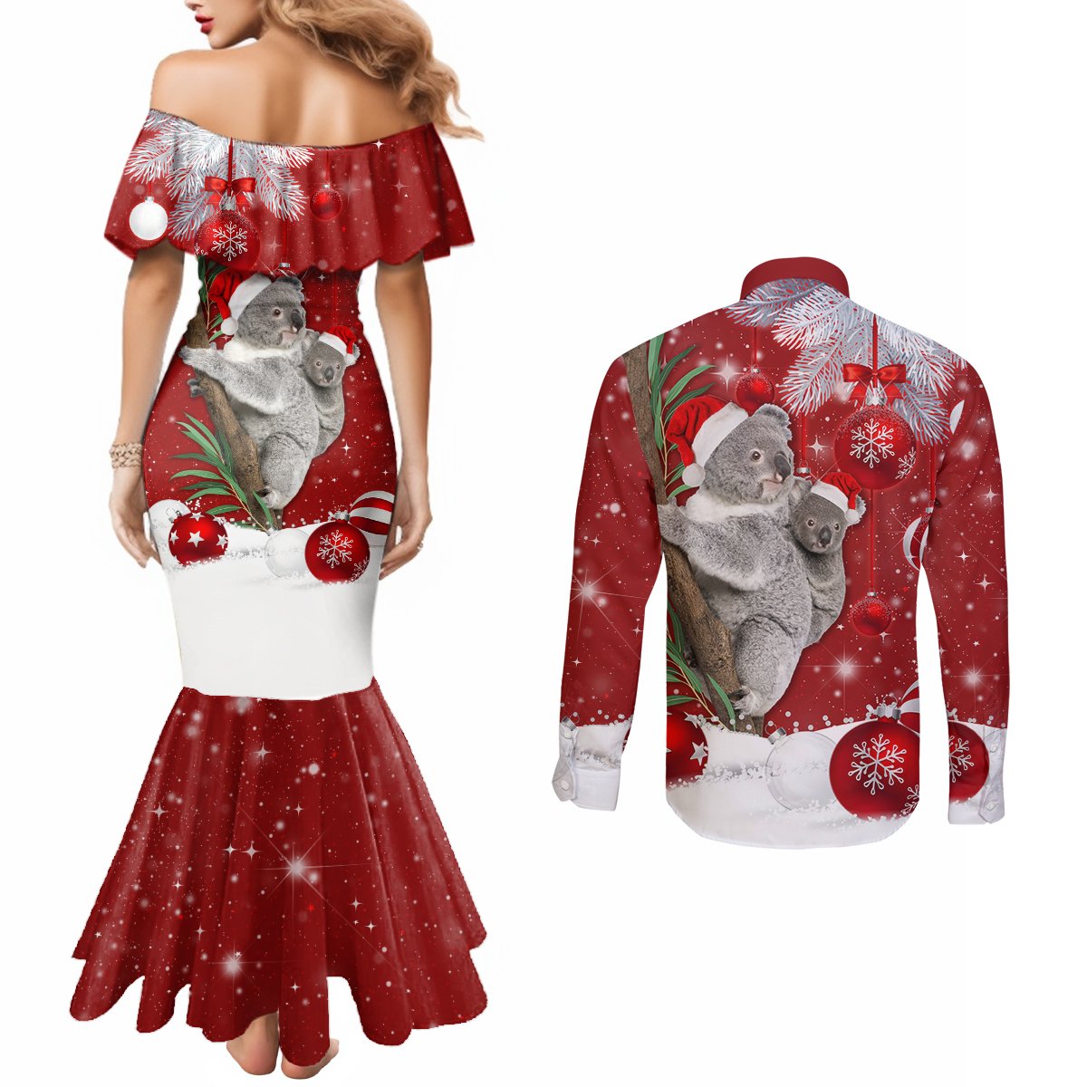 australia-christmas-couples-matching-mermaid-dress-and-long-sleeve-button-shirt-santa-koala-ver02