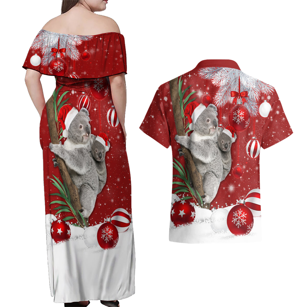 Australia Christmas Couples Matching Off Shoulder Maxi Dress and Hawaiian Shirt Santa Koala Ver02 LT7 - Wonder Print Shop