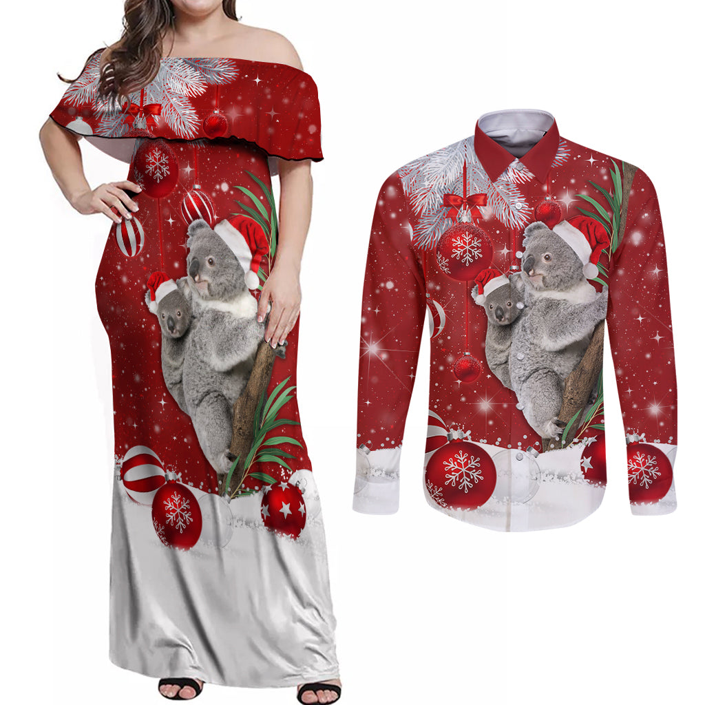 Australia Christmas Couples Matching Off Shoulder Maxi Dress and Long Sleeve Button Shirt Santa Koala Ver02 LT7 - Wonder Print Shop