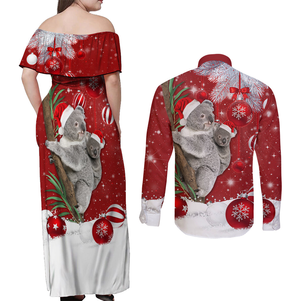 Australia Christmas Couples Matching Off Shoulder Maxi Dress and Long Sleeve Button Shirt Santa Koala Ver02 LT7 - Wonder Print Shop
