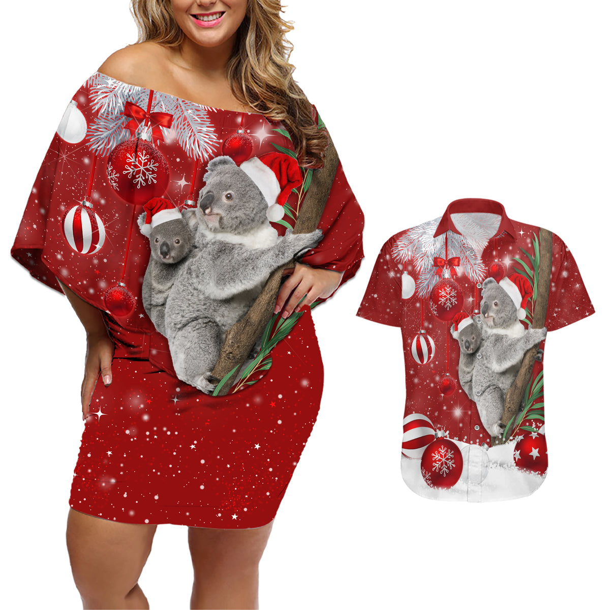 Australia Christmas Couples Matching Off Shoulder Short Dress and Hawaiian Shirt Santa Koala Ver02 LT7 - Wonder Print Shop