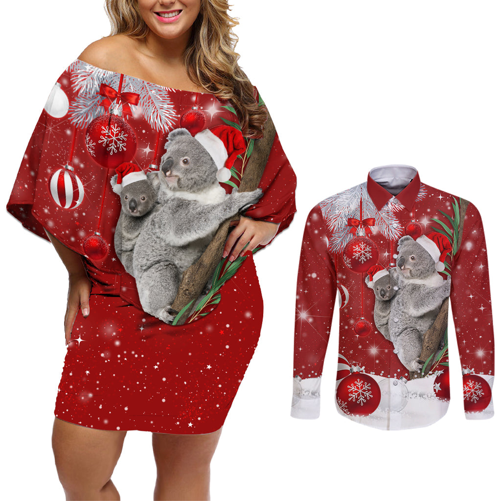 Australia Christmas Couples Matching Off Shoulder Short Dress and Long Sleeve Button Shirt Santa Koala Ver02 LT7 - Wonder Print Shop