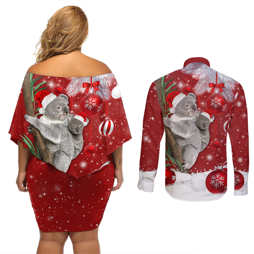 Australia Christmas Couples Matching Off Shoulder Short Dress and Long Sleeve Button Shirt Santa Koala Ver02 LT7 - Wonder Print Shop