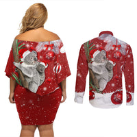 Australia Christmas Couples Matching Off Shoulder Short Dress and Long Sleeve Button Shirt Santa Koala Ver02 LT7 - Wonder Print Shop