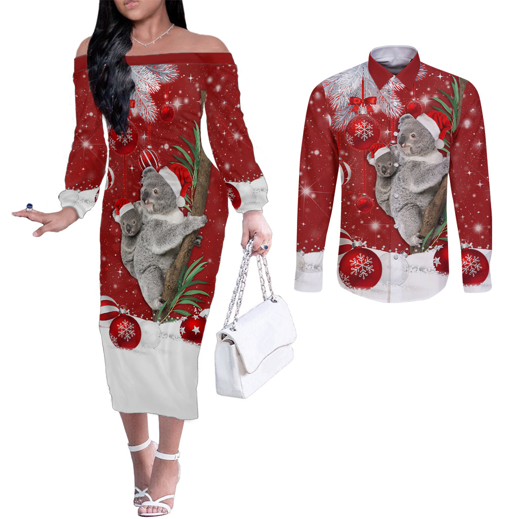 australia-christmas-couples-matching-off-the-shoulder-long-sleeve-dress-and-long-sleeve-button-shirt-santa-koala-ver02