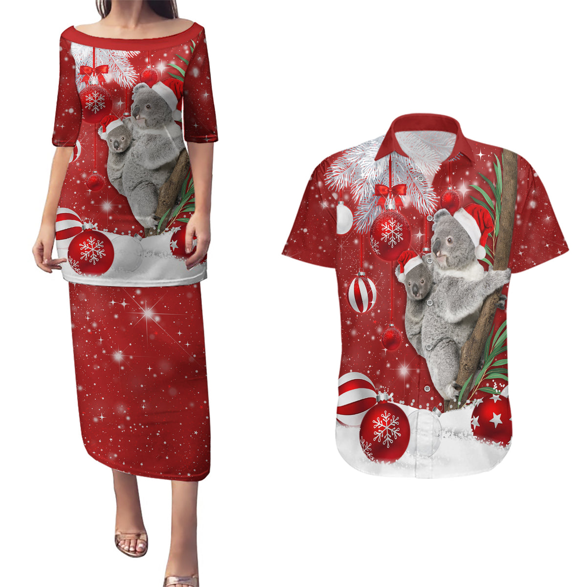 Australia Christmas Couples Matching Puletasi Dress and Hawaiian Shirt Santa Koala Ver02 LT7 - Wonder Print Shop
