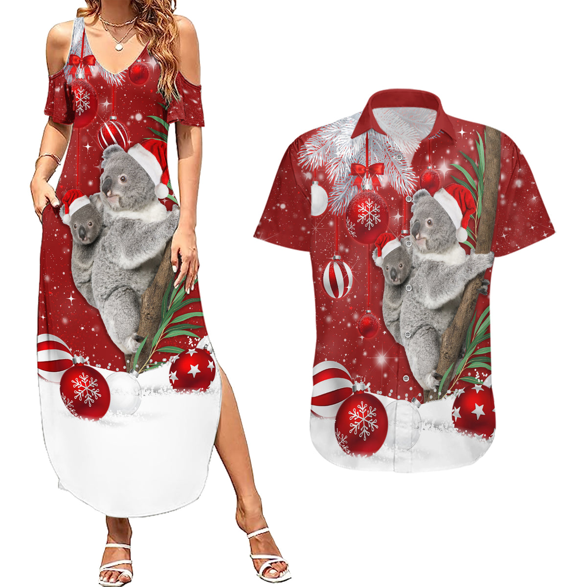 Australia Christmas Couples Matching Summer Maxi Dress and Hawaiian Shirt Santa Koala Ver02 LT7 - Wonder Print Shop