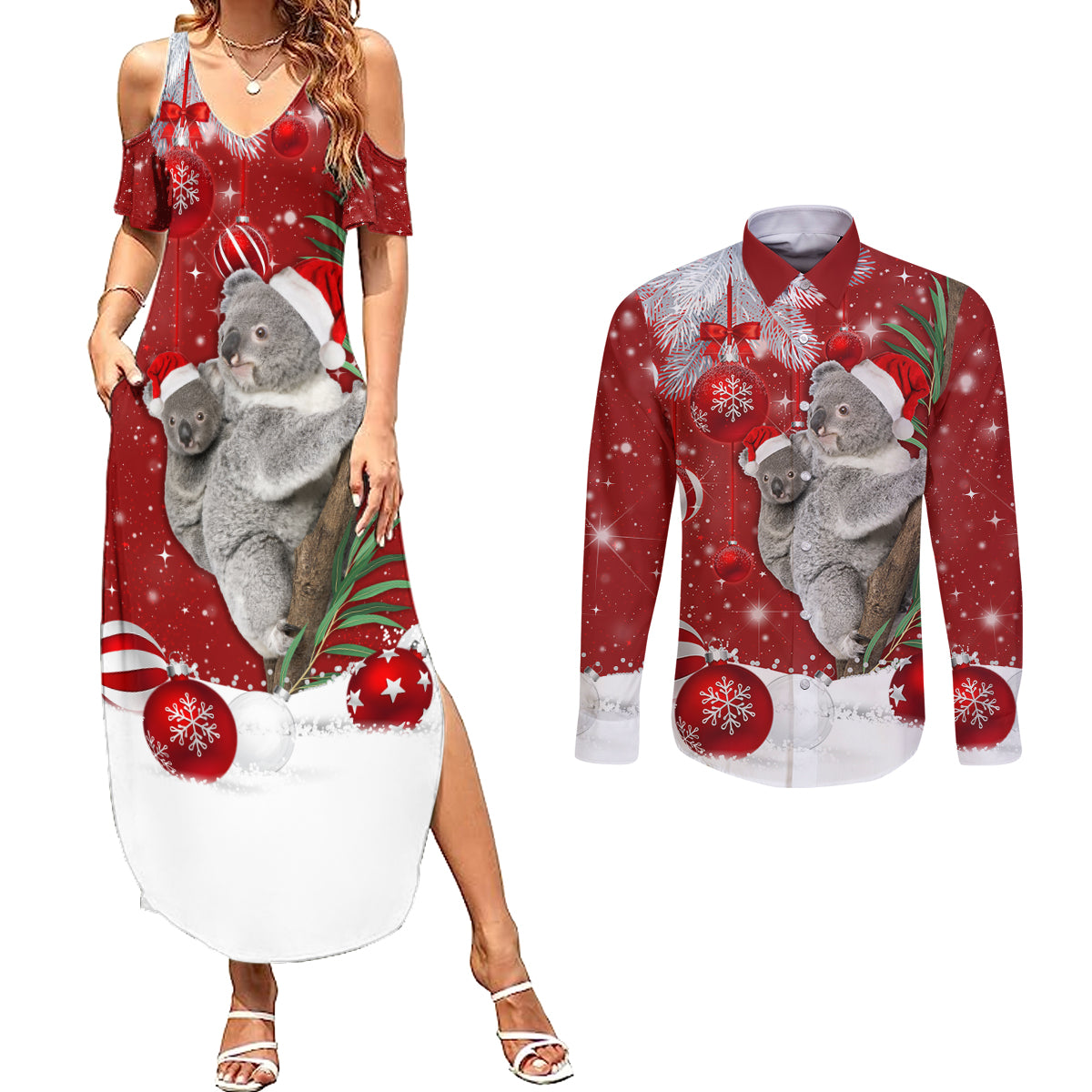 Australia Christmas Couples Matching Summer Maxi Dress and Long Sleeve Button Shirt Santa Koala Ver02 LT7 - Wonder Print Shop