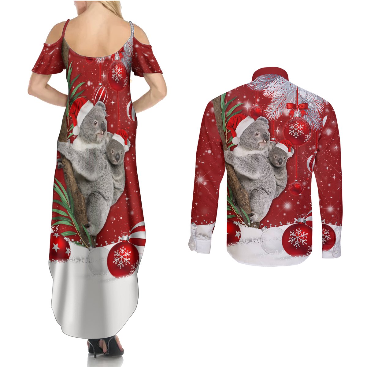 Australia Christmas Couples Matching Summer Maxi Dress and Long Sleeve Button Shirt Santa Koala Ver02 LT7 - Wonder Print Shop