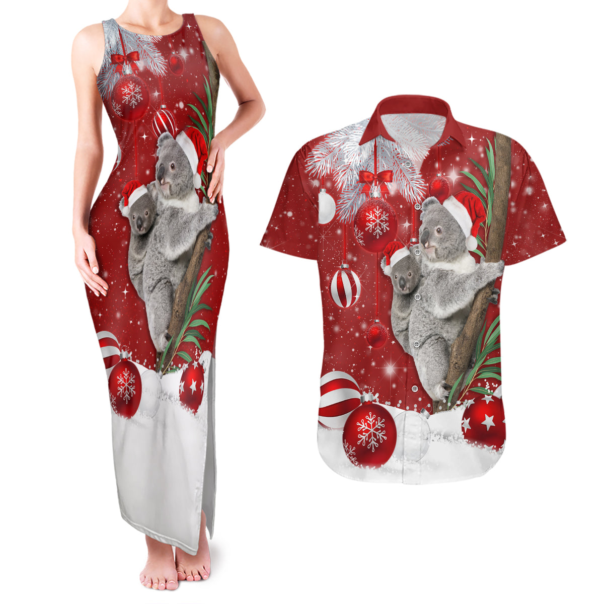 Australia Christmas Couples Matching Tank Maxi Dress and Hawaiian Shirt Santa Koala Ver02 LT7 - Wonder Print Shop
