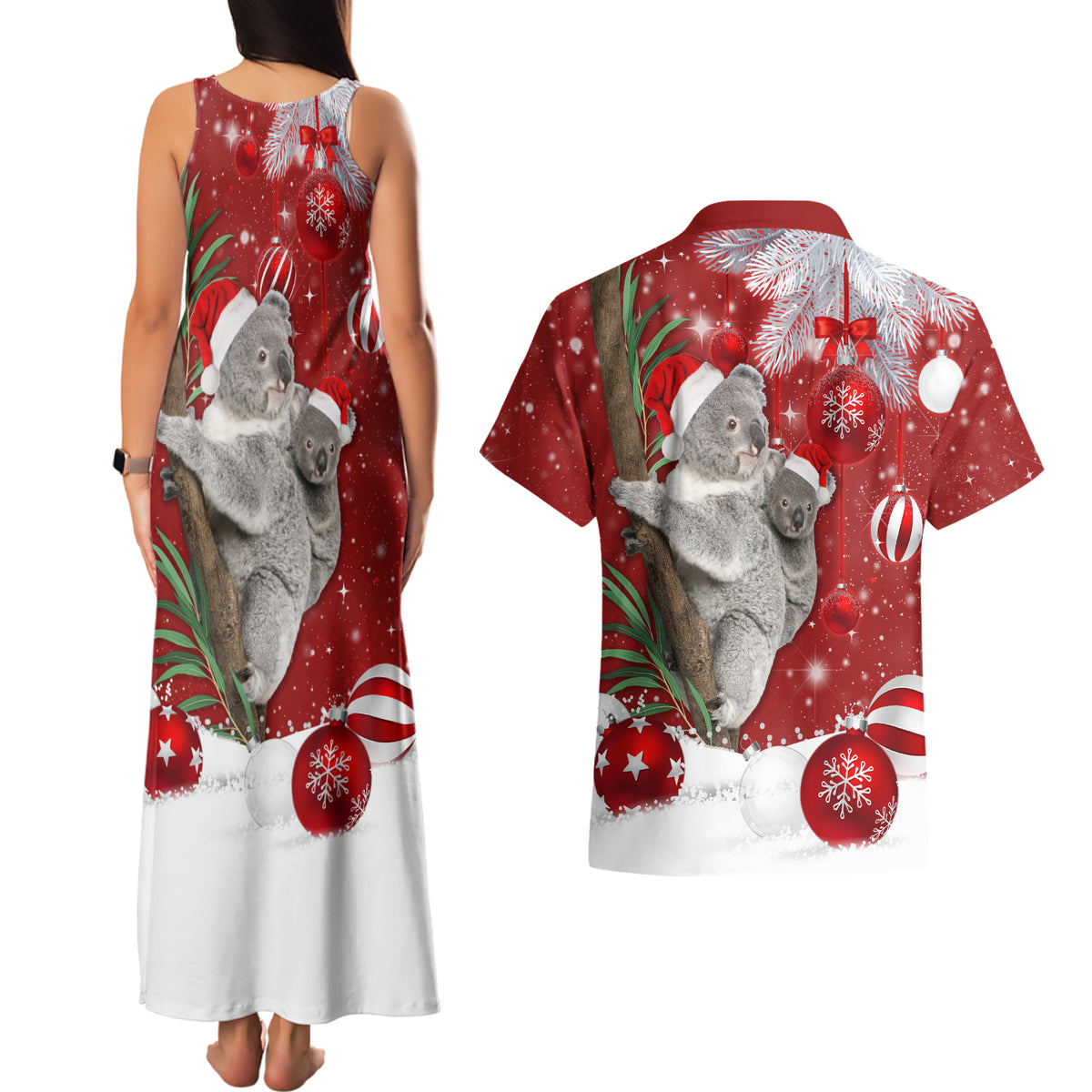 Australia Christmas Couples Matching Tank Maxi Dress and Hawaiian Shirt Santa Koala Ver02 LT7 - Wonder Print Shop