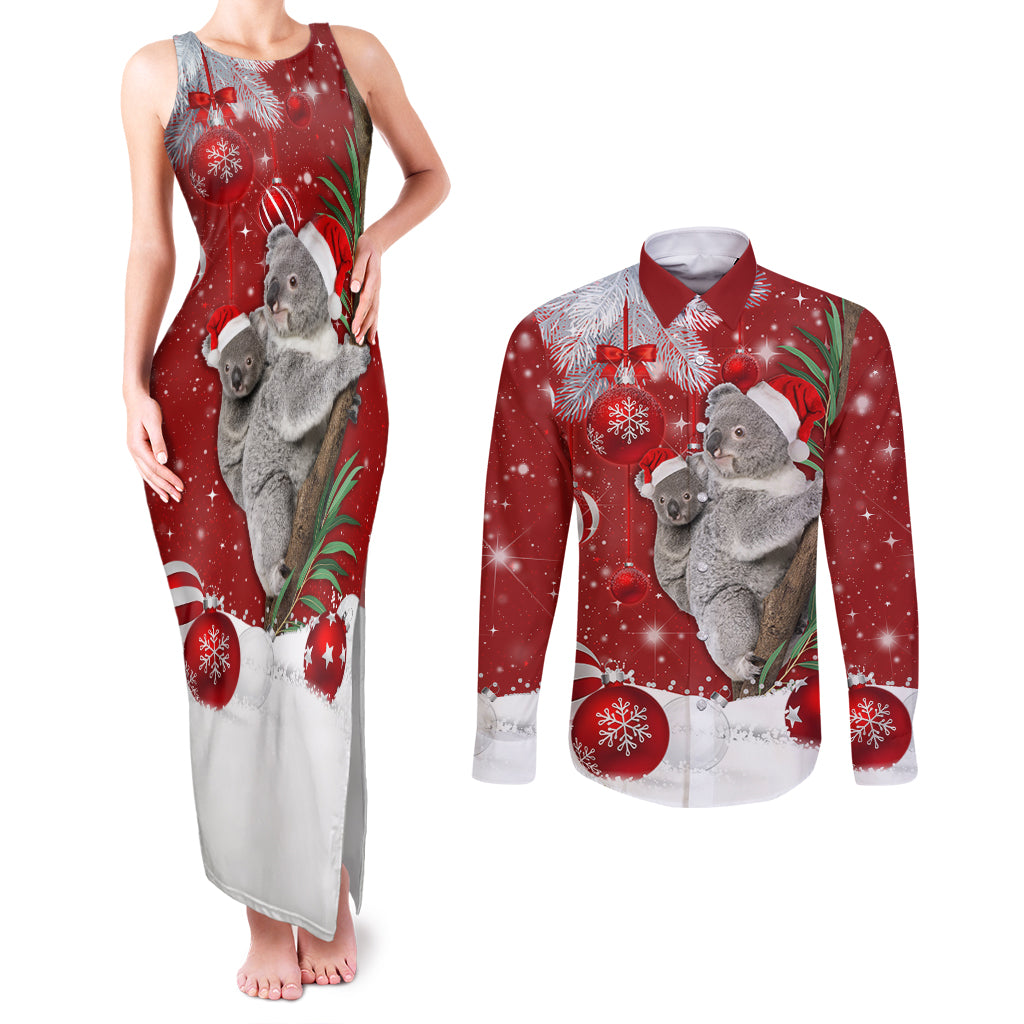 Australia Christmas Couples Matching Tank Maxi Dress and Long Sleeve Button Shirt Santa Koala Ver02 LT7 - Wonder Print Shop