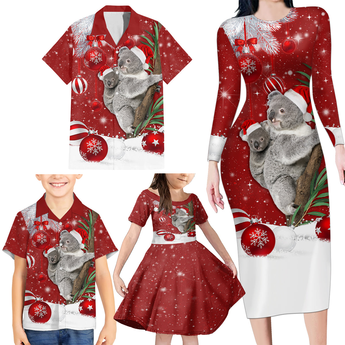 Australia Christmas Family Matching Long Sleeve Bodycon Dress and Hawaiian Shirt Santa Koala Ver02 LT7 - Wonder Print Shop