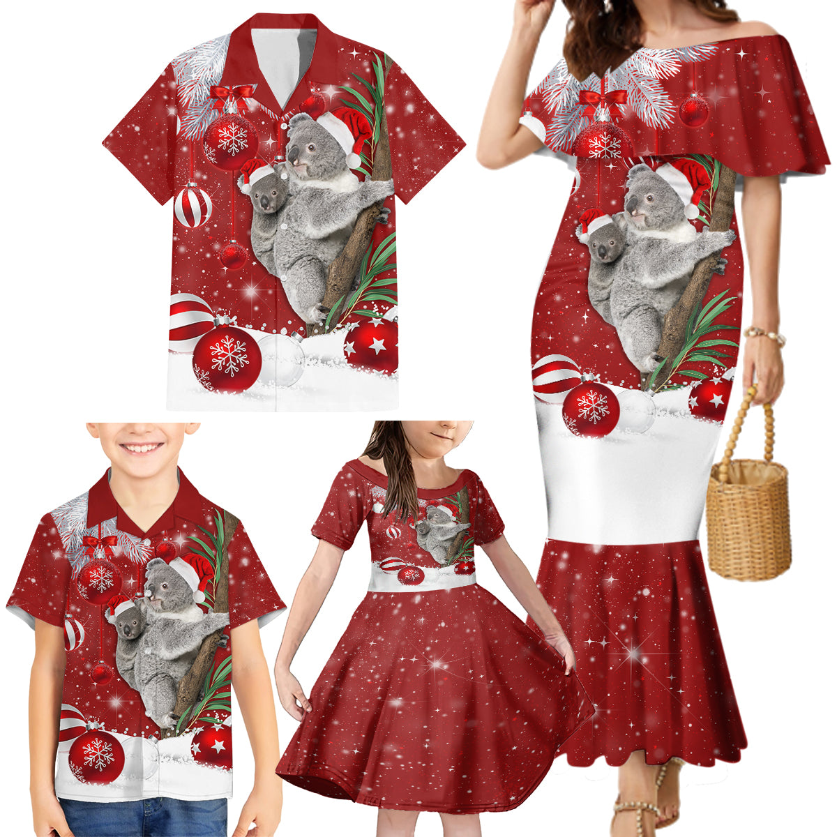 Australia Christmas Family Matching Mermaid Dress and Hawaiian Shirt Santa Koala Ver02 LT7 - Wonder Print Shop